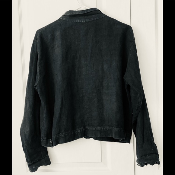 Black Linen “Jean” Jacket with Silver buttons - Picture 2 of 5